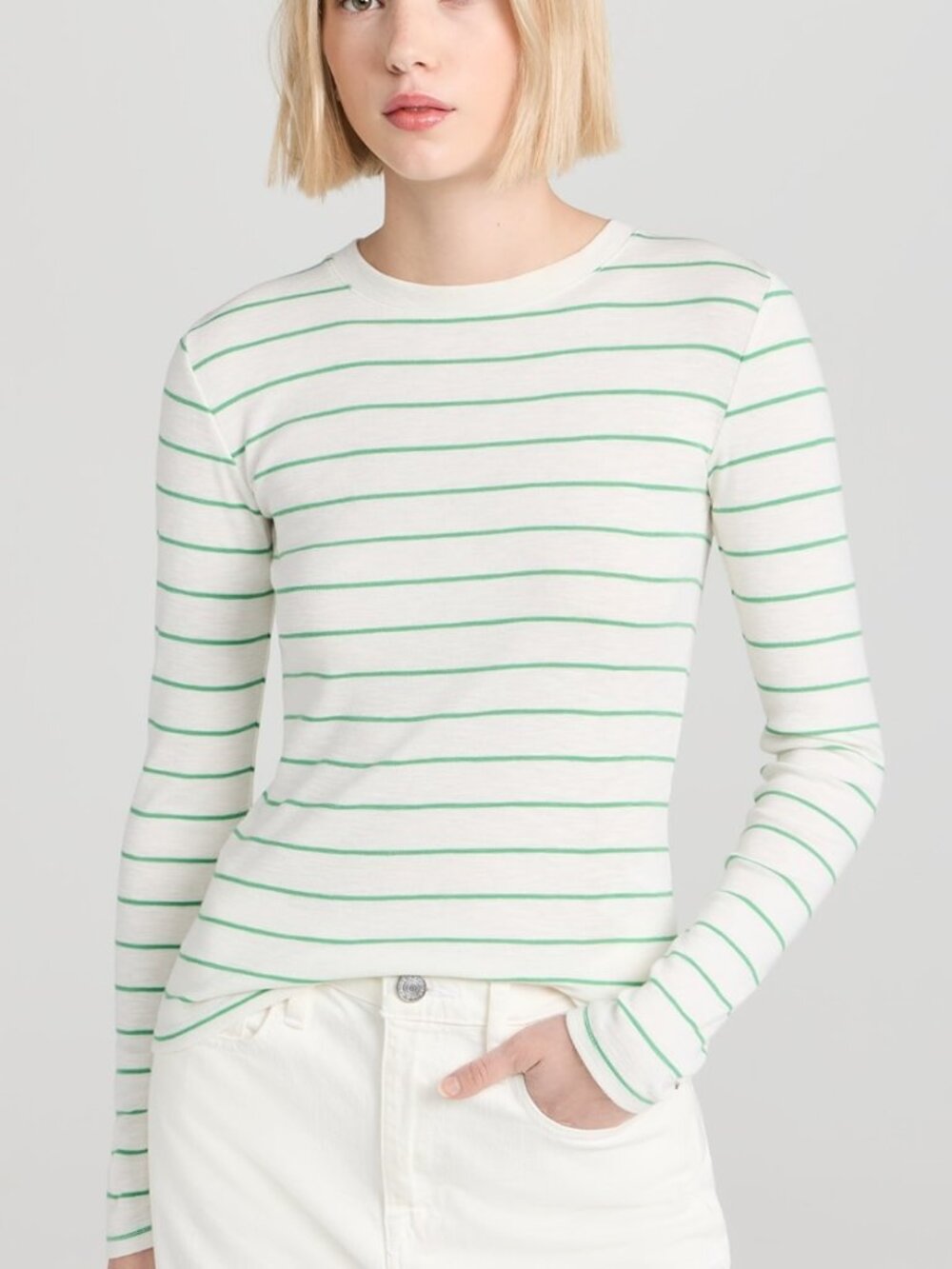 Vince Striped Long Sleeve Crew Tee in Parakeet Combo sz XS